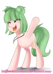 Size: 1483x2065 | Tagged: safe, artist:alexa1alexa, derpibooru import, oc, oc:evening breeze, unofficial characters only, earth pony, pony, eyes closed, female, jewelry, mare, necklace, simple background, solo, transparent background, waving