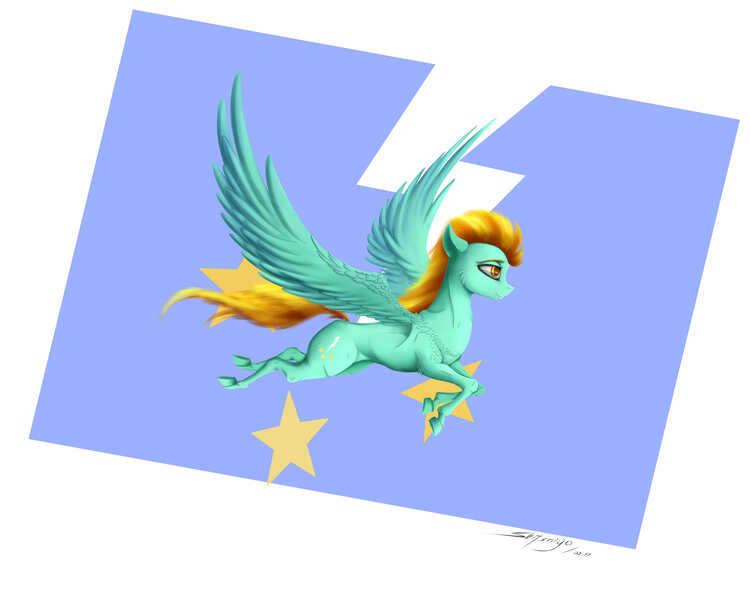 Size: 5000x4000 | Tagged: safe, artist:skitsniga, derpibooru import, lightning dust, pegasus, pony, absurd resolution, cutie mark background, flying, solo, unshorn fetlocks