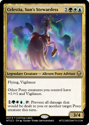 Size: 375x523 | Tagged: artist:dawnfire, beautiful, card, colored pupils, derpibooru import, edit, editor:mordekaiserhuehuehue, epic, flying, glow, magic the gathering, princess celestia, safe, solo, trading card, trading card edit