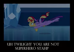 Size: 716x506 | Tagged: safe, artist:flutterdashfan5ever, derpibooru import, edit, edited screencap, screencap, sunset shimmer, twilight sparkle, twilight sparkle (alicorn), pony, equestria girls, image macro, meme, motivational poster, tackle