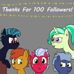Size: 2000x2000 | Tagged: safe, artist:melon frost, derpibooru import, oc, oc:feather bliss, oc:mango slice, oc:melon frost, oc:midnight chastise, oc:paige turner, unofficial characters only, bat pony, pony, braces, ear piercing, earring, freckles, glasses, jewelry, piercing, shy, smiling, thank you, tongue out