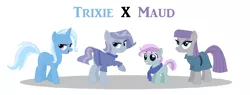 Size: 1568x598 | Tagged: safe, artist:charahumangirl, derpibooru import, maud pie, trixie, pony, unicorn, base used, clothes, female, lesbian, magical lesbian spawn, mare, mauxie, offspring, parent:maud pie, parent:trixie, parents:mauxie, shipping