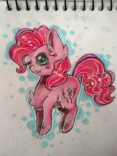 Size: 864x1152 | Tagged: artist:grapegrass, derpibooru import, one eye closed, pinkie pie, safe, solo, traditional art, wink