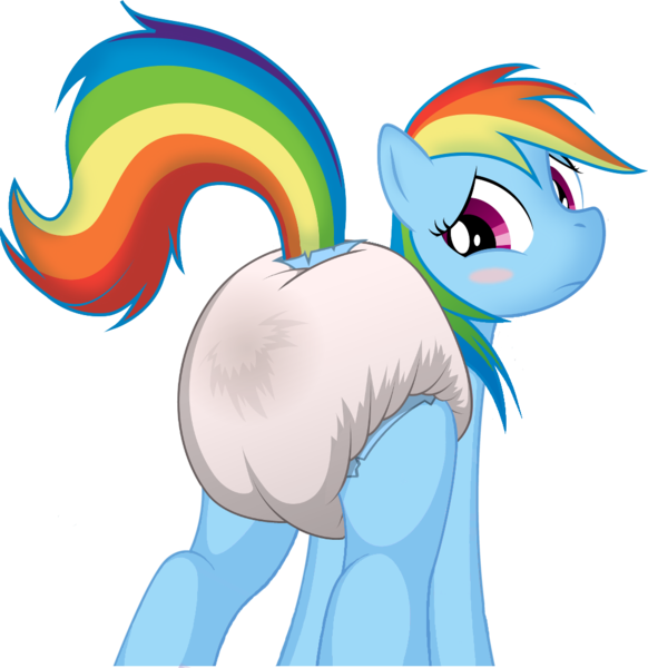 Size: 1015x1047 | Tagged: artist:fluffyxai, blushing, blush sticker, character swap, derpibooru import, diaper, diaper edit, diaper fetish, edit, editor:hodgepodgedl, fetish, looking back, messing, messy diaper, poofy diaper, poop, pooping, poopy diaper, questionable, questionable source, rainbow dash, raised tail, simple background, solo, tail, transparent background, wingless