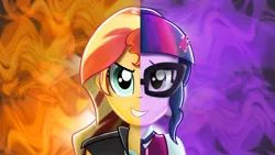 Size: 4800x2700 | Tagged: safe, artist:solywack, derpibooru import, sci-twi, sunset shimmer, twilight sparkle, equestria girls, friendship games, absurd resolution, clothes, duet, glasses, split screen, thumbnail, video in description, what more is out there