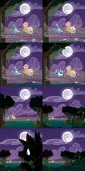 Size: 1080x2160 | Tagged: alternate universe, animated at source, artist:couchcrusader, comic, comic:children of everfree, derpibooru import, drider, everfree forest, eyes closed, fangs, fluttershy, full moon, grin, laughing, lidded eyes, mare in the moon, monster pony, moon, original species, rainbow dash, safe, siren, sirendash, sirenified, sitting, smiling, species swap, spiderpony, spidershy, spider web, talking