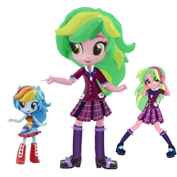 Size: 1500x1500 | Tagged: safe, artist:shyandmighty, derpibooru import, lemon zest, rainbow dash, equestria girls, boots, clothes, crystal prep academy uniform, custom, doll, dress, equestria girls minis, fall formal outfits, headphones, high heel boots, irl, missing accessory, mockup, photo, school uniform, shoes, skirt, socks, toy