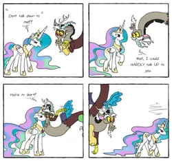 Size: 1232x1155 | Tagged: safe, artist:aemi, derpibooru import, discord, princess celestia, alicorn, draconequus, pony, annoyed, comic, duo