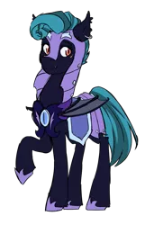 Size: 629x974 | Tagged: safe, artist:mylittlesheepy, derpibooru import, oc, oc:midnight chastise, unofficial characters only, bat pony, pony, armor, captain, ear piercing, eye scar, fangs, female, guardsmare, lip piercing, mare, night guard, piercing, royal guard, scar, simple background, solo, transparent background
