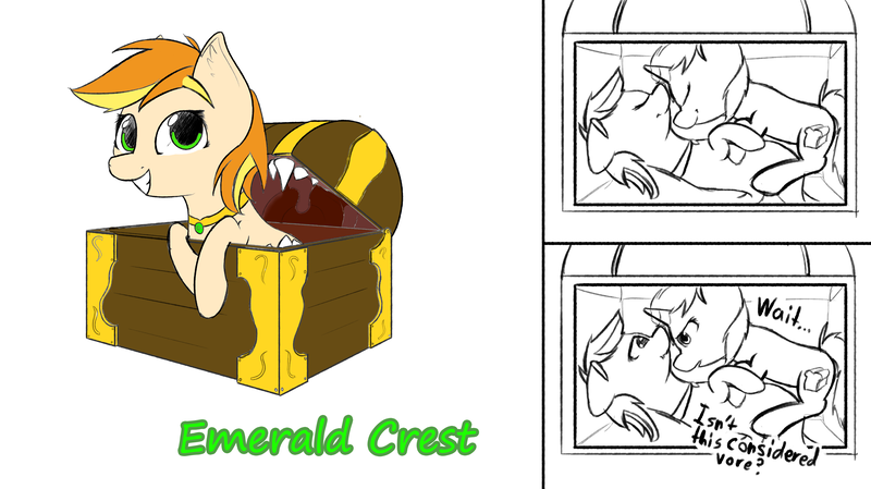 Size: 11405x6400 | Tagged: safe, artist:ampderg, derpibooru import, oc, oc:emerald crest, oc:white bread, unofficial characters only, hybrid, mimic, mimic pony, monster pony, original species, pony, unicorn, :t, absurd resolution, cuddling, cute, doodle, eyes closed, female, fetish, floppy ears, frown, grin, holding hooves, jewelry, lidded eyes, looking at you, mare, necklace, scrunchy face, sharp teeth, simple background, smiling, snuggling, soft vore, squee, teeth, text, thinking, uvula, vore, wavy mouth, white background, wide eyes