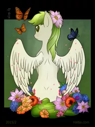 Size: 3442x4597 | Tagged: safe, artist:haltie, derpibooru import, oc, unofficial characters only, butterfly, pony, absurd resolution, flower, solo, tengwar