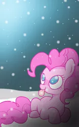 Size: 600x960 | Tagged: safe, artist:aschiaj, derpibooru import, pinkie pie, earth pony, pony, :p, catching snowflakes, cute, diapinkes, looking up, no pupils, prone, snow, snowfall, solo, tongue out