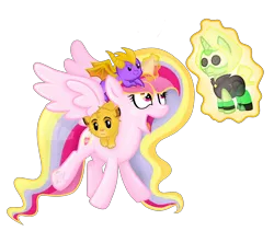 Size: 4060x3423 | Tagged: safe, artist:raspberrystudios, derpibooru import, oc, oc:aurelia charm, unofficial characters only, alicorn, pony, absurd resolution, alicorn oc, bouncing, chibi, excited, jumping, magic, magic aura, multicolored mane, peridot (steven universe), plushie, simba, simple background, solo, spread wings, spyro the dragon, steven universe, the lion king, transparent background