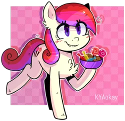 Size: 1024x991 | Tagged: safe, artist:kyaokay, derpibooru import, oc, unofficial characters only, candy, chest fluff, food, happy, heart eyes, hoof hold, simple background, solo, transparent background, wingding eyes