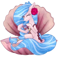 Size: 1000x1000 | Tagged: artist:monogy, derpibooru import, eyes closed, female, jewelry, mare, necklace, oc, oc:blue rose, original species, pond pony, safe, seashell, solo, unofficial characters only