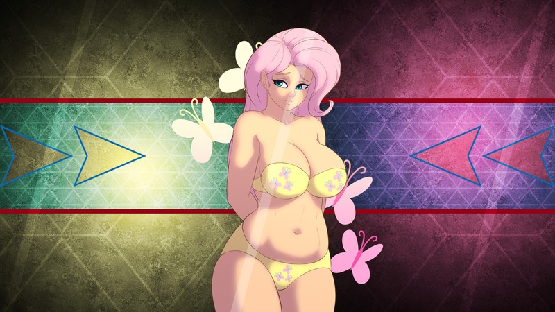 Size: 3840x2160 | Tagged: adorasexy, arm behind back, artist:laszlvfx, artist:souladdicted, belly button, big breasts, bra, breasts, busty fluttershy, clothes, curvy, cute, cutie mark underwear, derpibooru import, edit, female, fluttershy, human, humanized, panties, sexy, shy, shyabetes, smiling, solo, solo female, strapless bra, stupid sexy fluttershy, suggestive, underwear, wallpaper, wallpaper edit, wallpaper for the fearless, yellow underwear