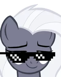 Size: 1103x1396 | Tagged: safe, artist:toyminator900, derpibooru import, edit, editor:watermelon changeling, oc, oc:aureai gray, unofficial characters only, pegasus, pony, c:, deal with it, simple background, smug, solo, sunglasses, white background