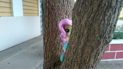 Size: 3840x2160 | Tagged: safe, artist:hero1290, derpibooru import, fluttershy, equestria girls, boots, clothes, cute, doll, equestria girls minis, eqventures of the minis, high heel boots, irl, photo, shy, skirt, socks, toy, tree
