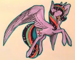 Size: 1024x824 | Tagged: safe, artist:oneiria-fylakas, derpibooru import, starlight glimmer, twilight sparkle, twilight sparkle (alicorn), oc, oc:star trail, alicorn, pony, female, fusion, mare, solo, traditional art