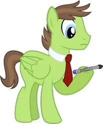 Size: 736x891 | Tagged: safe, artist:pacificgreen, derpibooru import, doctor whooves, douglas spruce, evergreen, time turner, pegasus, pony, clothes swap, necktie, simple background, solo, sonic screwdriver, transparent background, vector, voice actor joke