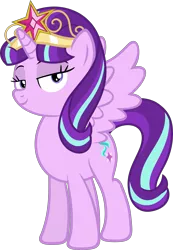 Size: 4153x6000 | Tagged: safe, artist:slb94, derpibooru import, starlight glimmer, alicorn, pony, absurd resolution, accessory theft, alicornified, big crown thingy, element of magic, jewelry, lidded eyes, looking at you, race swap, regalia, role reversal, simple background, smiling, solo, spread wings, starlicorn, this will end in communism, transparent background, vector, xk-class end-of-the-world scenario