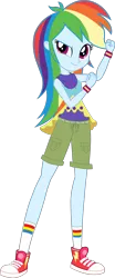 Size: 1024x2473 | Tagged: safe, artist:imperfectxiii, artist:mlgskittles, derpibooru import, edit, vector edit, rainbow dash, equestria girls, legend of everfree, camp fashion show outfit, clothes, converse, fist, legs, shoes, shorts, simple background, sleeveless, sneakers, socks, solo, tanktop, transparent background, vector, wristband