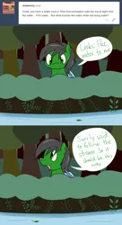 Size: 1280x2350 | Tagged: artist:hummingway, ask-humming-way, derpibooru import, dialogue, forest, oc, oc:feather hummingway, oc:swirly shells, safe, speech bubble, tumblr, tumblr comic, unofficial characters only