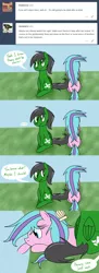 Size: 1280x3508 | Tagged: artist:hummingway, ask-humming-way, derpibooru import, dialogue, oc, oc:feather hummingway, oc:swirly shells, safe, speech bubble, tumblr, tumblr comic, unofficial characters only