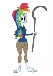 Size: 1401x2017 | Tagged: safe, artist:hunterxcolleen, derpibooru import, rainbow dash, equestria girls, 1000 hours in ms paint, barefoot, clothes, cosplay, costume, dreamworks, feet, hoodie, jack frost, masterpiece, ms paint, rise of the guardians, simple background, solo, staff, white background