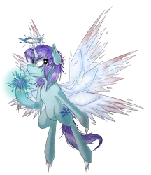 Size: 1568x1812 | Tagged: safe, artist:beardie, derpibooru import, oc, oc:jackie frost, unofficial characters only, alicorn, pony, seraph, seraphicorn, alicorn oc, angel, blood, commission, ice, multiple wings, simple background, solo, transparent background