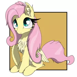 Size: 1666x1666 | Tagged: safe, artist:bigshot232, derpibooru import, fluttershy, pegasus, pony, belly button, chest fluff, ear fluff, fluffershy, folded wings, looking up, raised hoof, sitting, solo