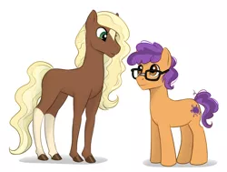 Size: 3579x2707 | Tagged: safe, artist:askbubblelee, derpibooru import, oc, oc:cocoa nutt, oc:peter nutt, unofficial characters only, earth pony, pony, saddle arabian, couple, cute, duo, female, glasses, height difference, husband and wife, looking at each other, male, mare, married couple, oc x oc, shipping, simple background, smiling, socks (coat marking), stallion, star (coat marking), straight, white background