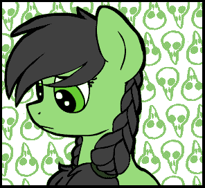 Size: 296x272 | Tagged: safe, artist:wingedwolf94, deleted from derpibooru, derpibooru import, edit, oc, oc:anonfilly, unofficial characters only, pony, /mlp/, :c, adoranon, animated, blushing, braid, cute, dawwww, eyes closed, female, floppy ears, flower, foal, frame by frame, gif, looking at you, skull, smiling, solo