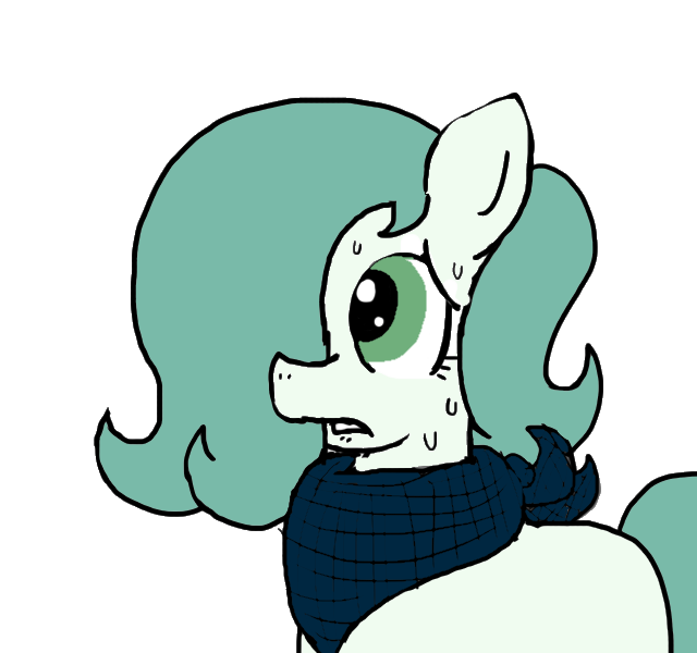 Size: 640x600 | Tagged: safe, artist:ficficponyfic, color edit, derpibooru import, edit, oc, oc:emerald jewel, unofficial characters only, earth pony, pony, colt quest, bandana, blank flank, child, color, colored, colt, femboy, foal, hair over one eye, lip bite, male, nervous, solo, sweat, worried