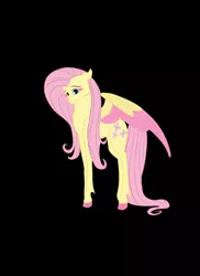 Size: 1024x1410 | Tagged: safe, artist:animalpainter, derpibooru import, fluttershy, pegasus, pony, black background, colored hooves, colored wings, colored wingtips, simple background, solo, spread wings, standing