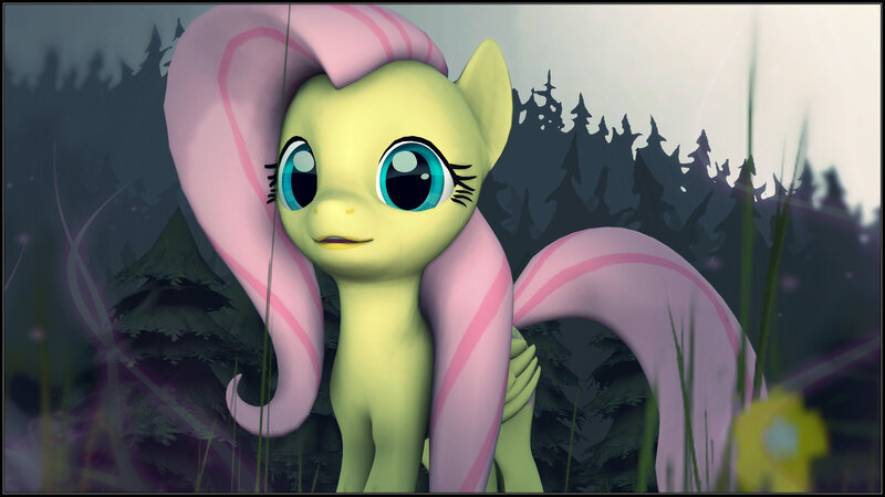 Size: 2000x1125 | Tagged: 3d, artist:skilm, derpibooru import, fluttershy, forest, safe, solo, source filmmaker, tree