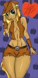 Size: 1608x3239 | Tagged: anthro, artist:zobethor, bailey sweet, belly button, braeburn, breasts, busty bailey sweet, busty braeburn, cleavage, clothes, derpibooru import, female, rule 63, solo, solo female, suggestive, vest
