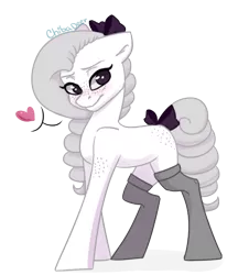 Size: 510x565 | Tagged: safe, artist:chibadeer, derpibooru import, oc, unofficial characters only, earth pony, pony, bow, clothes, female, freckles, hair bow, mare, simple background, socks, solo, tail bow, transparent background
