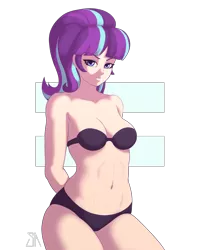 Size: 2400x3000 | Tagged: adorasexy, arm behind back, artist:souladdicted, belly button, black underwear, bra, breasts, busty starlight glimmer, clothes, cute, derpibooru import, equal sign, evil, evil grin, female, grin, hands behind back, human, humanized, looking at you, panties, partial nudity, pose, sexy, simple background, smiling, solo, solo female, starlight glimmer, strapless bra, stupid sexy starlight glimmer, suggestive, torso, transparent background, underwear