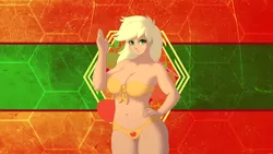 Size: 3840x2160 | Tagged: applejack, artist:laszlvfx, artist:souladdicted, belly button, big breasts, body freckles, bra, breasts, busty applejack, clothes, cutie mark background, cutie mark underwear, derpibooru import, edit, female, freckles, hand on hip, human, humanized, looking at you, muscles, panties, pose, smiling, solo, solo female, stupid sexy applejack, suggestive, underwear, wallpaper, wallpaper edit, wallpaper for the fearless