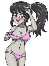 Size: 2598x3472 | Tagged: suggestive, artist:sumin6301, derpibooru import, octavia melody, equestria girls, adorasexy, armpits, blushing, bra, breasts, busty octavia, clothes, cute, female, open mouth, panties, pink underwear, sexy, side ponytail, simple background, solo, solo female, teasing, underwear, undressing, white background