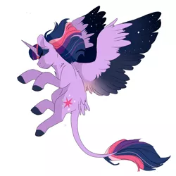Size: 3000x3000 | Tagged: safe, artist:scarletskitty12, derpibooru import, twilight sparkle, twilight sparkle (alicorn), alicorn, pony, alternate design, colored wings, colored wingtips, eyes closed, female, flying, large wings, leonine tail, mare, simple background, solo, spread wings, tail feathers, white background, wings