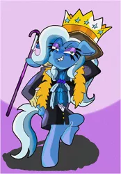 Size: 600x860 | Tagged: safe, artist:chillichilly, derpibooru import, trixie, pony, brook, cane, clothes, cosplay, costume, crown, jewelry, magician, one piece, regalia, solo