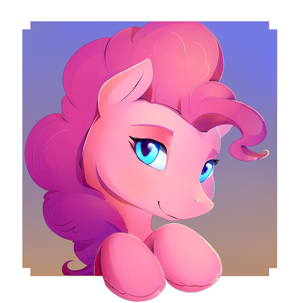 Size: 1389x1389 | Tagged: safe, artist:viwrastupr, derpibooru import, pinkie pie, earth pony, pony, bust, female, looking at you, mare, out of frame, portrait, solo, unshorn fetlocks