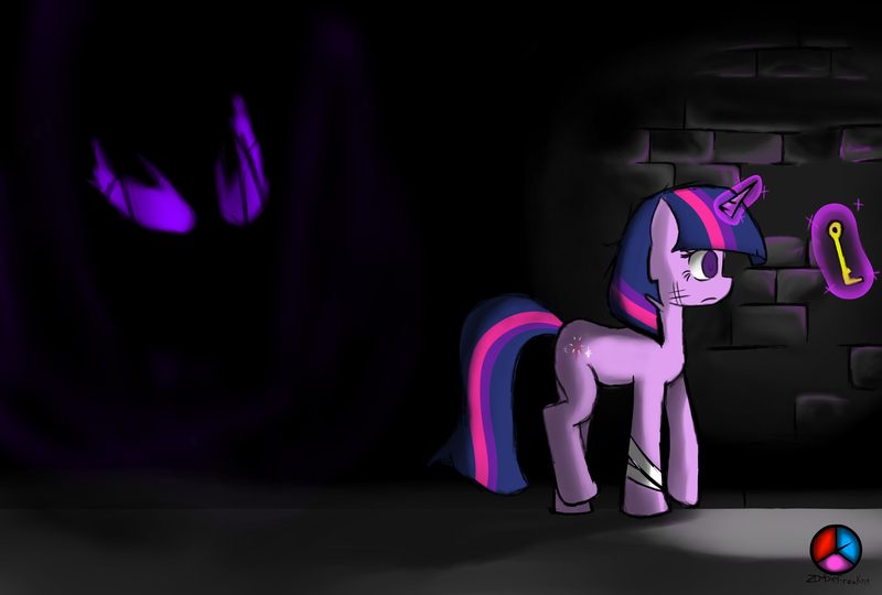 Size: 1280x864 | Tagged: safe, artist:genericmlp, derpibooru import, twilight sparkle, demon, pony, unicorn, dark, dark magic, entity, eye mist, fan game, female, glowing eyes, glowing eyes of doom, image, key, magic, not king sombra, not sombra, not umbrum, png, shade, shadow creature, solo, twilight escape, twilight's escape, unicorn twilight