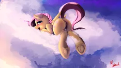 Size: 1920x1080 | Tagged: suggestive, artist:miokomata, derpibooru import, fluttershy, pegasus, pony, adorasexy, bedroom eyes, blushing, cloud, cute, cute little fangs, dock, face down ass up, fangs, featureless crotch, flutterbutt, frog (hoof), looking at you, looking back, on a cloud, open mouth, plot, prone, raised tail, sexy, shyabetes, signature, sky, smiling, solo, sploot, sultry pose, tail, underhoof