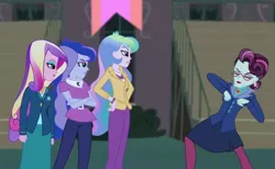 Size: 1418x872 | Tagged: safe, derpibooru import, edit, edited screencap, screencap, princess cadance, princess celestia, princess luna, principal abacus cinch, equestria girls, clothes, dancing, dancing cinch, dean cadance, krumping, principal celestia, skirt, vice principal luna, wat