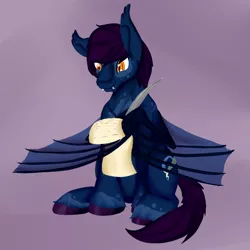 Size: 900x900 | Tagged: safe, artist:bevendre, derpibooru import, oc, oc:midnight oil, unofficial characters only, bat pony, pony, bat pony oc, quill, solo, wing hands