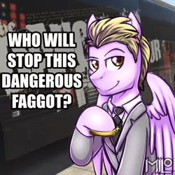 Size: 1440x1440 | Tagged: safe, artist:deyogee, derpibooru import, ponified, pegasus, pony, clothes, cross, ear piercing, earring, jewelry, looking at you, milo yiannopoulos, necktie, piercing, politics, solo, suit, vulgar