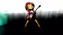 Size: 1600x900 | Tagged: safe, artist:tishadster, derpibooru import, sunset shimmer, equestria girls, legend of everfree, 3d, boots, clothes, electric guitar, eyes closed, gmod, guitar, guitar pick, playing, shorts, socks, solo, sunset shredder